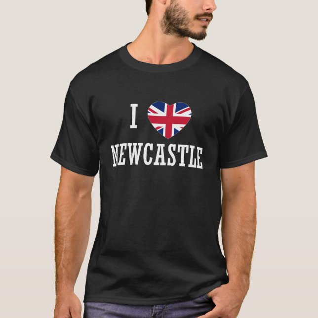 I Love Newcastle England Union Jack Flag Heart Eng T-Shirt (Front)