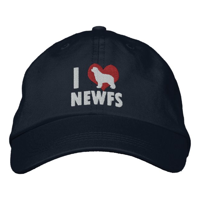 I Love Newfs Embroidered Hat (Dark) (Front)