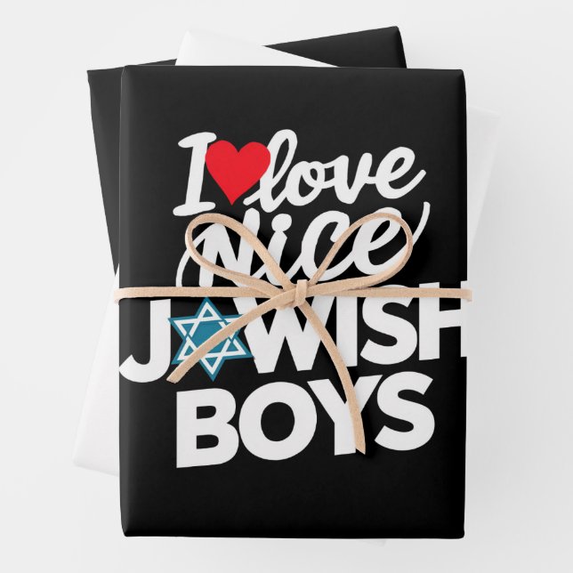 I Love Nice Jewish Boys Jews Hebrews Hanukkah Wrapping Paper Sheet (In situ)