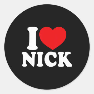I Love Nick, I Heart Nick Name, Red Heart Valentin Classic Round Sticker