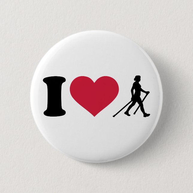 I love nordic walking 6 cm round badge (Front)