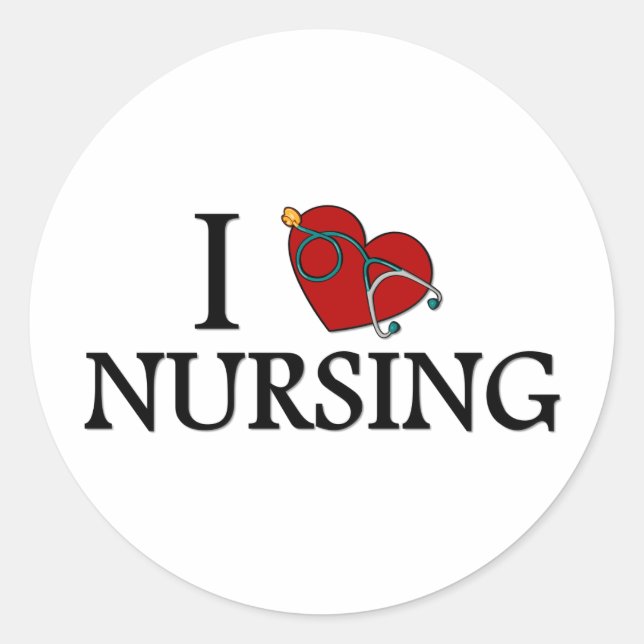 I Love Nursing Classic Round Sticker (Front)