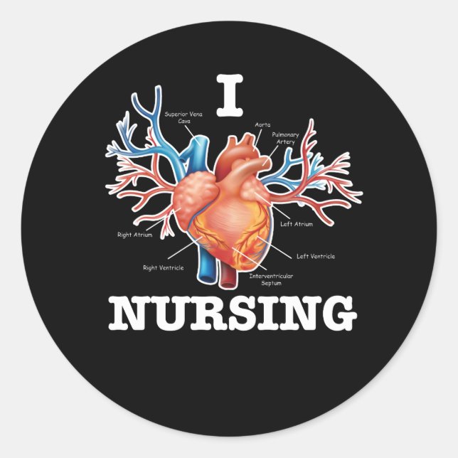I Love Nursing Heart Anatomy Medical Classic Round Sticker (Front)