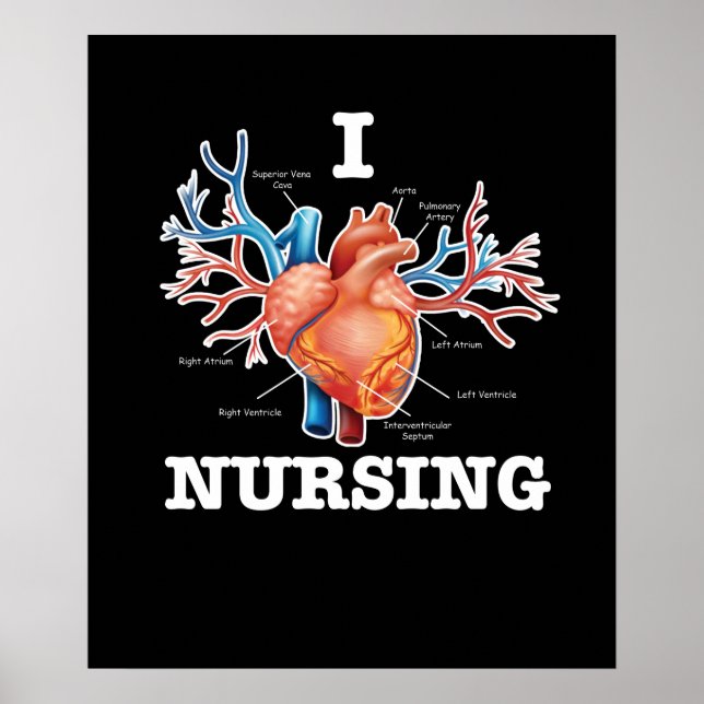 I Love Nursing Heart Anatomy Medical Poster (Front)