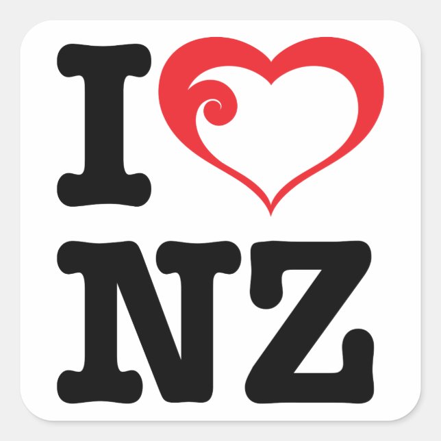 I Love NZ Square Sticker (Front)