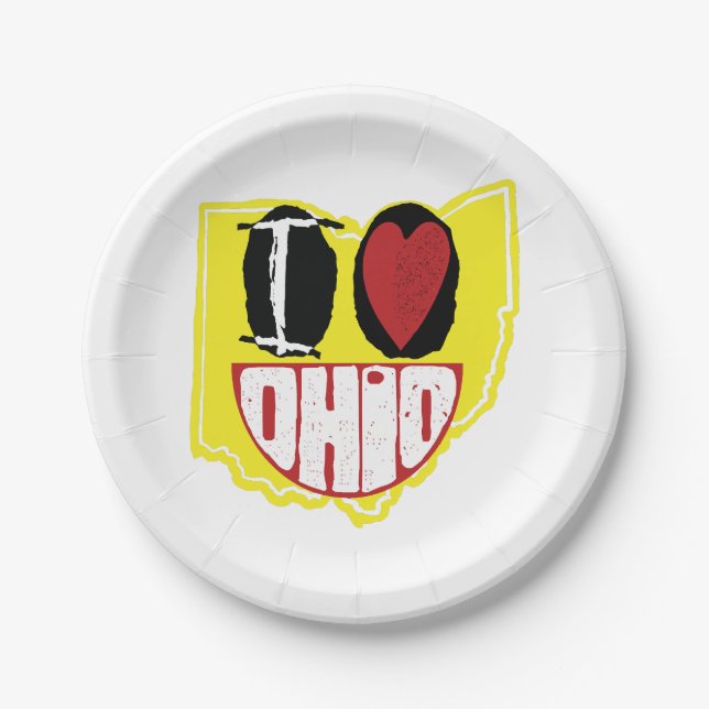 I Love Ohio Smiling Happy Face  Paper Plate (Front)