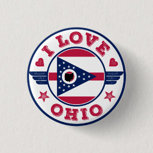 I Love Ohio State Flag and Map 3 Cm Round Badge