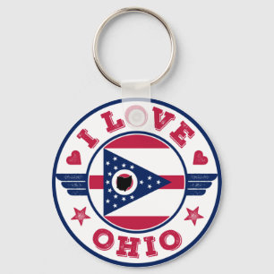 I Love Ohio State Flag and Map Key Ring