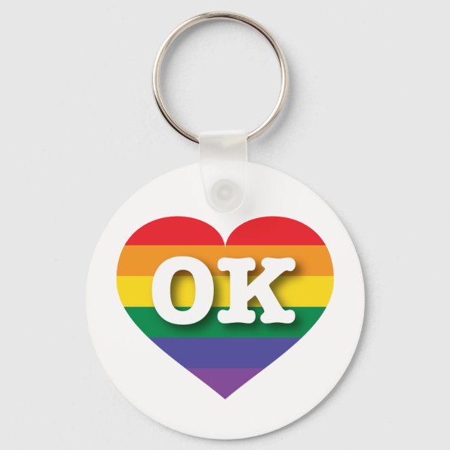 I Love Oklahoma Rainbow Heart Key Ring (Front)