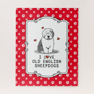 I Love Old English Sheepdogs (Gray 1) Cute OES Jigsaw Puzzle