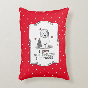 I Love Old English Sheepdogs (Grey 1) Cute OES Decorative Cushion