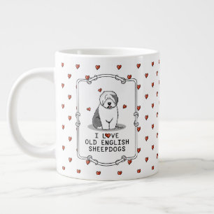 I Love Old English Sheepdogs (Grey 1) Cute OES Large Coffee Mug