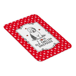 I Love Old English Sheepdogs (Grey 1) Cute OES Magnet