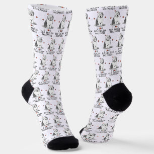 I Love Old English Sheepdogs (Grey 1) Cute OES Socks