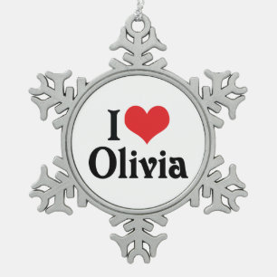 I Love Olivia Snowflake Pewter Christmas Ornament