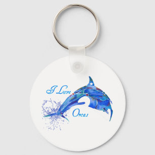 I LOVE ORCAS BLUE KEY RING