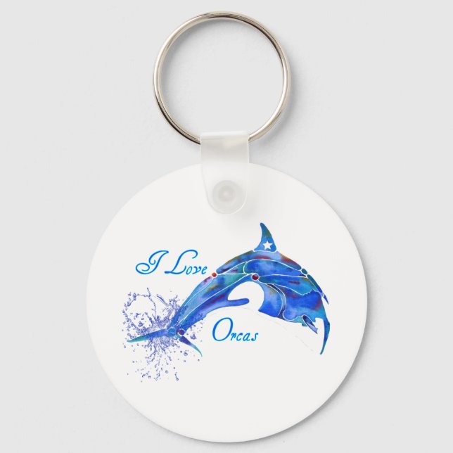 I LOVE ORCAS BLUE KEY RING (Front)