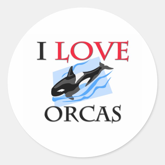 I Love Orcas Classic Round Sticker (Front)