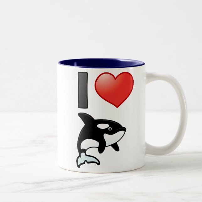I Love Orcas Two-Tone Coffee Mug (Right)