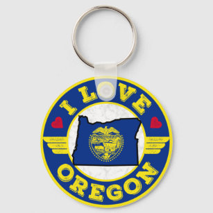 I Love Oregon State Map and Flag Key Ring