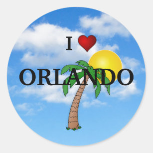 I LOVE ORLANDO - PALM TREE AND SUNSHINE CLASSIC ROUND STICKER