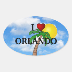 I LOVE ORLANDO - PALM TREE AND SUNSHINE OVAL STICKER