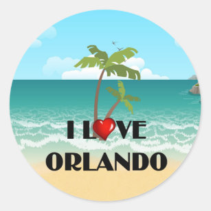 I Love Orlando, tropical design, Classic Round Sticker