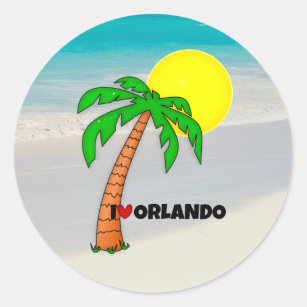 I Love Orlando, tropical design, Classic Round Sticker