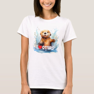 I Love Otters Cute Sea Otter in Water Personalised T-Shirt