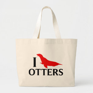 I Love Otters, I Love Sea Lions Large Tote Bag