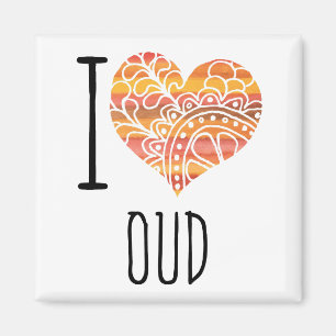 I Love Oud Orange Mandala Heart Magnet