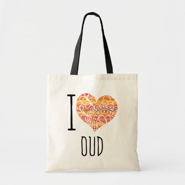 I Love Oud Orange Mandala Heart Tote Bag (Front)
