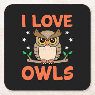 I Love Owls Square Paper Coaster
