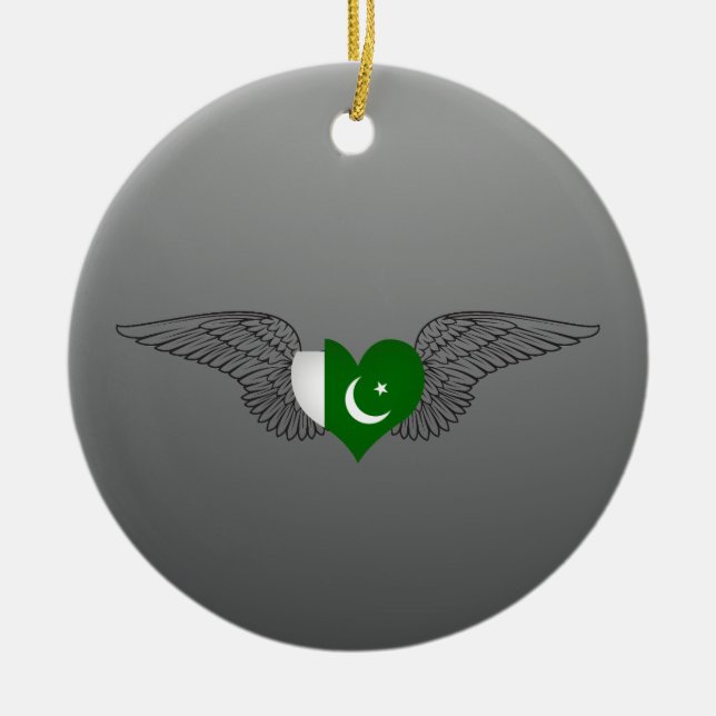 I Love Pakistan -wings Ceramic Tree Decoration (Front)