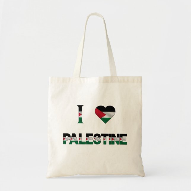 I Love Palestine Heart Flag Unity Freedom Tote Bag (Front)