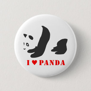 I Love Panda (Black) 6 Cm Round Badge