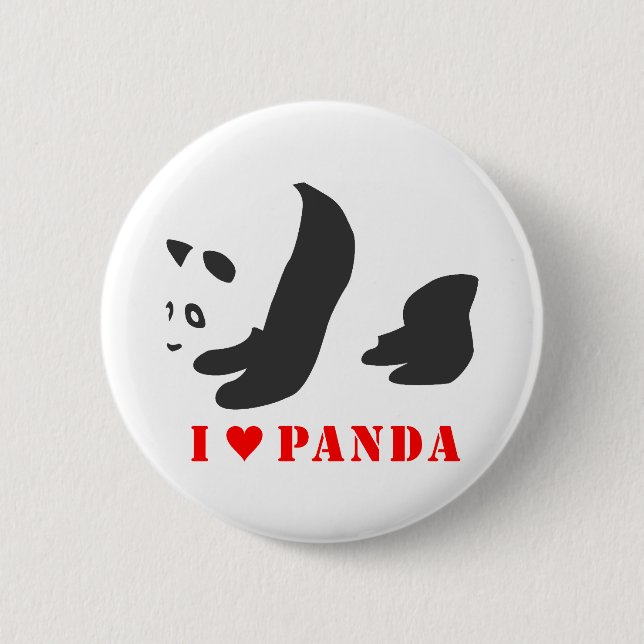 I Love Panda (Black) 6 Cm Round Badge (Front)