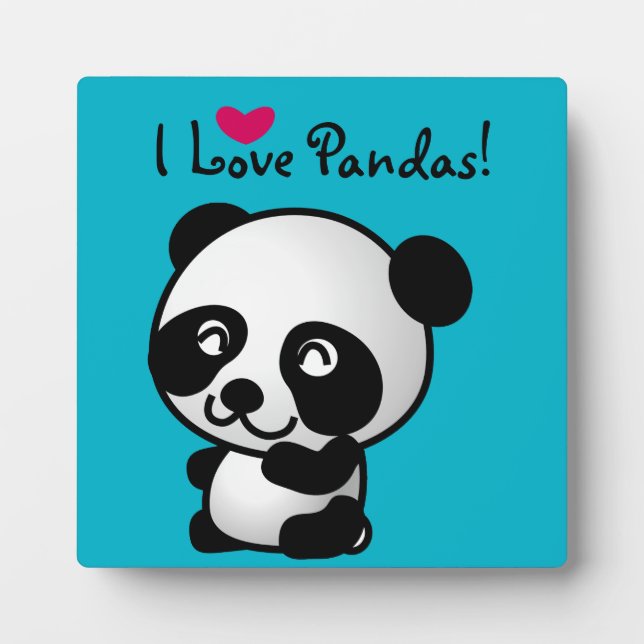 I Love Pandas Panda bear with heart Plaque (Front)