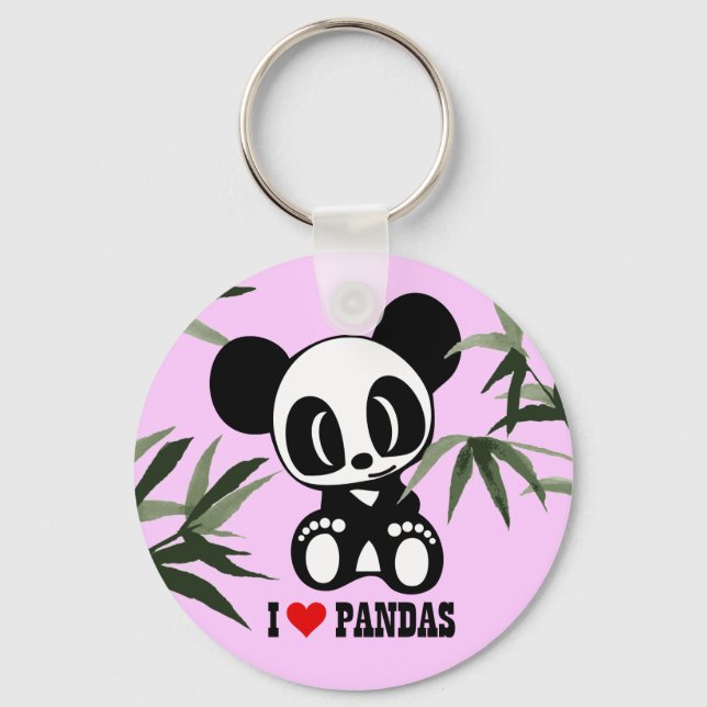 I Love Pandas - Pink Key Ring (Front)
