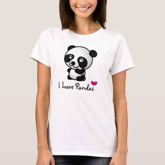 I love pandas with a cute panda bear and a heart T-Shirt (Front)