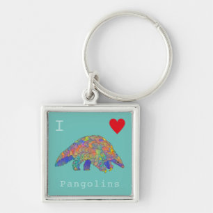I Love Pangolins Colourful Animal Activism Art  Key Ring
