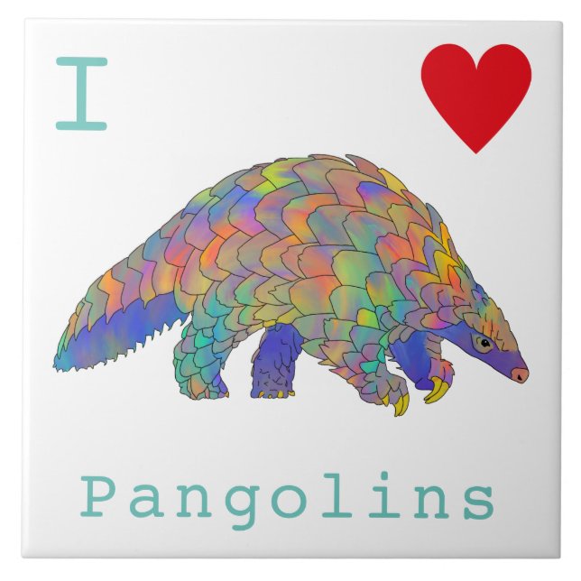 I Love Pangolins Endangered Animal Activism Art Ceramic Tile (Front)