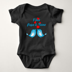 "I love Papa and Nana" Bluebirds and Red Hearts Baby Bodysuit