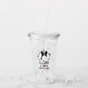 I Love Papillons (white & black) Hearts Dogs Cute Acrylic Tumbler