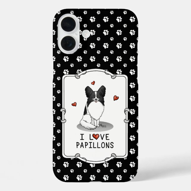 I Love Papillons (white & black) Hearts Dogs Cute Case-Mate iPhone Case (Back)