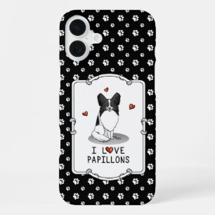 I Love Papillons (white & black) Hearts Dogs Cute iPhone 16 Plus Case