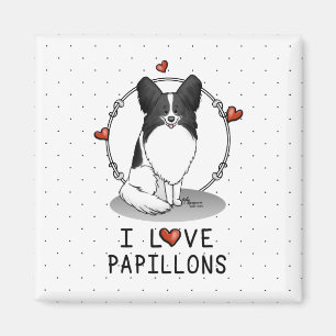 I Love Papillons (white & black) Hearts Dogs Cute Magnet