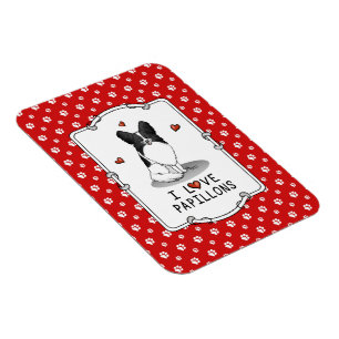 I Love Papillons (white & black) Hearts Dogs Cute Magnet