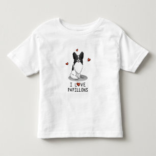 I Love Papillons (white & black) Hearts Dogs Cute Toddler T-Shirt