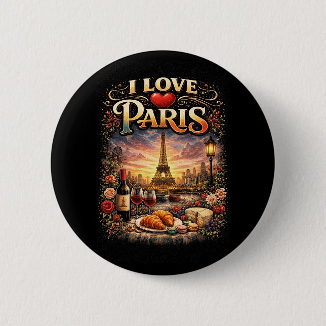 I Love Paris 6 Cm Round Badge (Front)